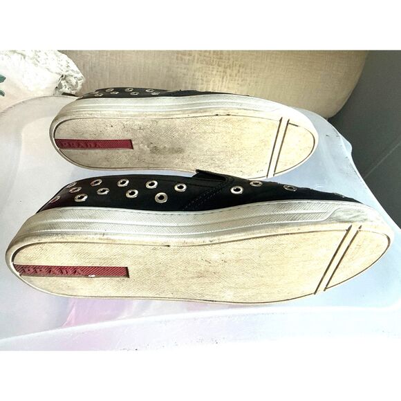 Prada Studded Leather Slip On Sneakers Black Size 39 - Picture 4 of 7